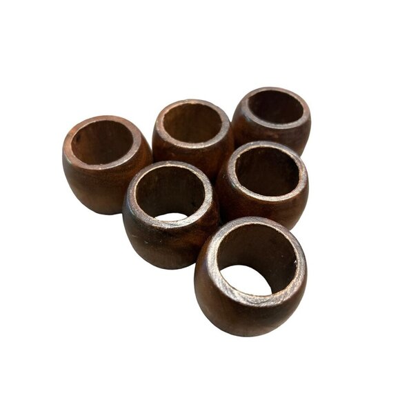 Set Of 6 Vintage Wooden Napkin Rings - Picture 1 of 4